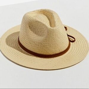 Urban Outfitters Straw Leather Tie Fedora Hat